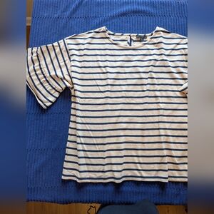 J. Crew Navy and Beige Striped Top